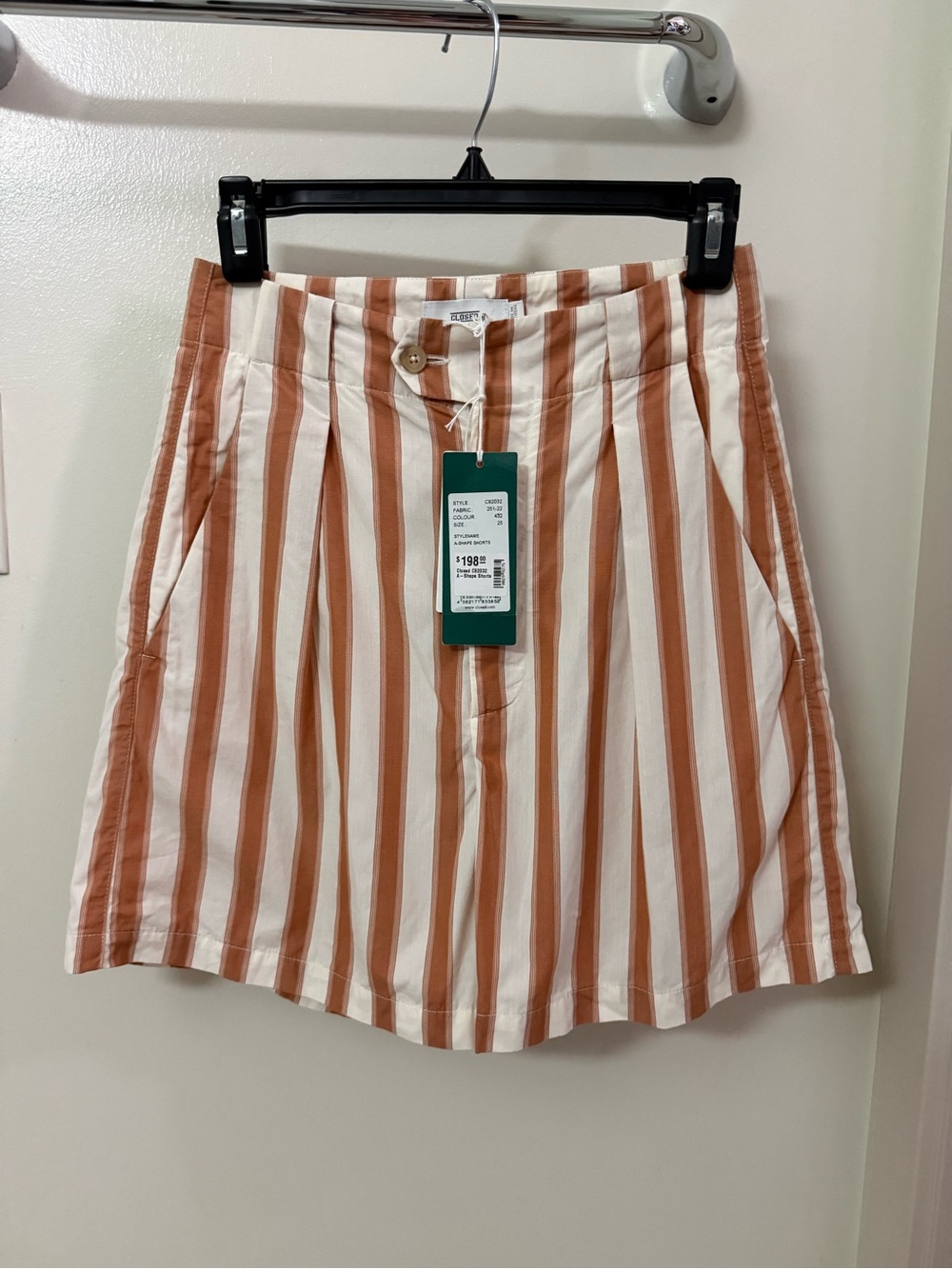 Orange and white striped shorts by Closed